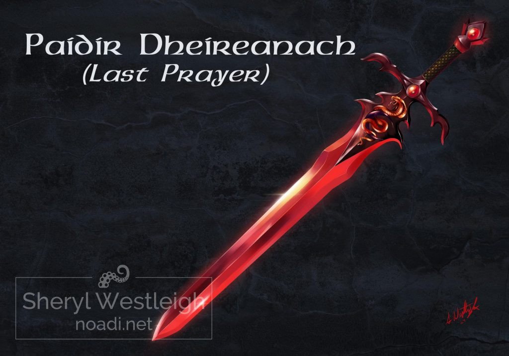 Digital illustration of a blood red sword